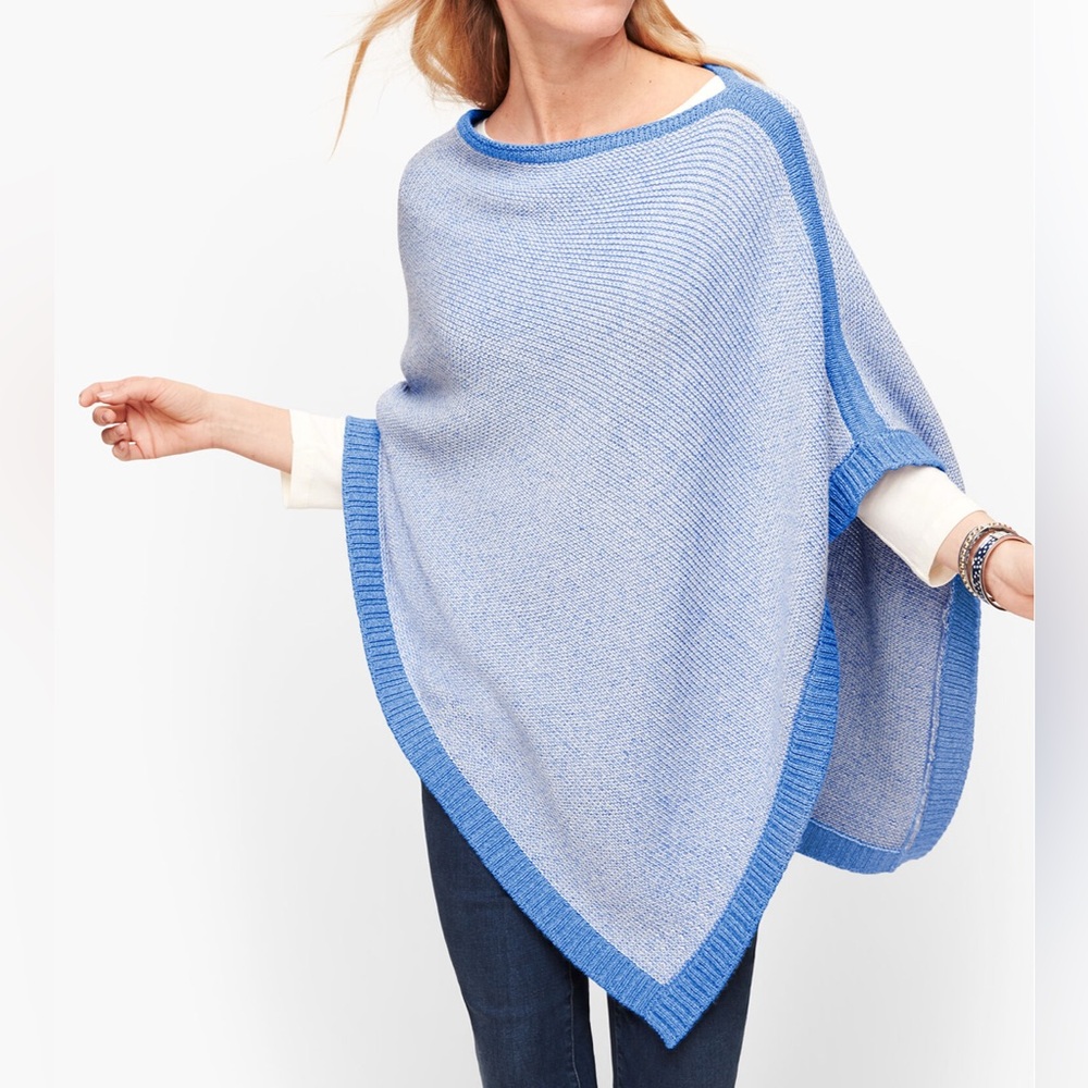 Talbots blue links sweater poncho cotton blend Women's XS/S layering Brand New